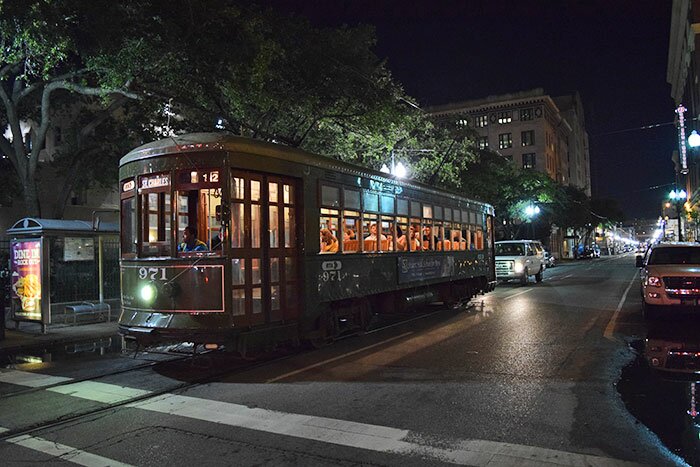 St. Charles Streetcar at night. 